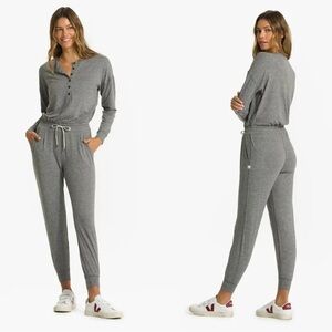 Vuori Lux Henley Long Sleeve Lounge Jogger Jumpsuit Heather Grey Size XL